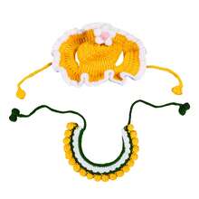 Cute Handmade Crochet Pet Hat & Bib Set, Adjustable Knitted Sun Hat + Saliva Towel, Soft Breathable Pet Outfit For Small Dogs Cats, Puppy Kitten Accessory For Outdoor - Multicolor - View 15