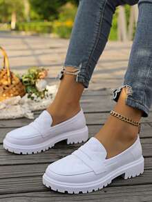 Women's White Non-Slip Casual Loafers - White-2 - View 5