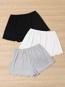 3pcs Plus Size Women Sleepwear Set, Solid Color Shorts, Loose & Comfortable, Suitable For Summer - Multicolor - View 2