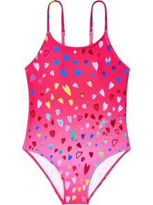 Girls Bathing Suit Size 2-10 Years - Cute Toddler Swimsuit Girl Adjustable One Piece Swimwear For Summer Beach Wear - Colorful Heart - 查看 1