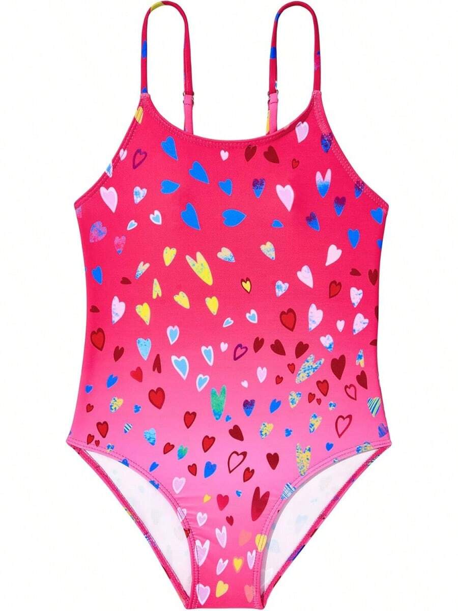 Girls Bathing Suit Size 2-10 Years - Cute Toddler Swimsuit Girl Adjustable One Piece Swimwear For Summer Beach Wear - Colorful Heart - 查看 1