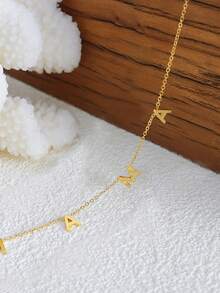 1件不锈钢个性化“妈妈”吊坠项链，简约精致颈链，送给妈妈的礼物，母亲节礼物 - 金色 - 查看 6