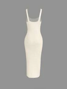 欧美风女士性感镂空针织吊带裙，修身包臀沙滩度假长裙 - 乳白色 - 查看 6