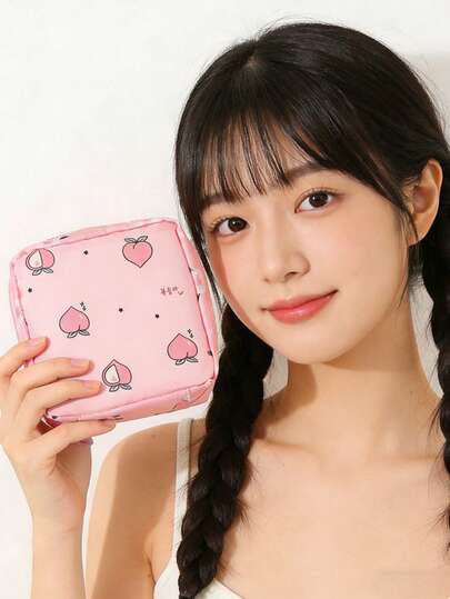 1pc Multi-Functional Sanitary Pad Storage Bag, Large Capacity Sanitary Pad Organizer, Tampon Holder, Menstrual Pad Pouch, Portable Cosmetic Bag, Makeup Case, Travel Accessory, Waterproof Cute Cartoon Pattern Storage Bag, Travel Earphone & Coin Purse, Used For Storing Sanitary Pads, Liners, Tampons, Valentine's Day Gift