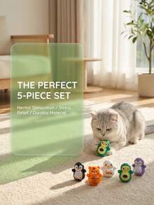 5个装免电池自平衡滚动猫玩具，猫咪益智玩具，款式随机，轻质塑料材质，适合室内猫咪玩耍 - 彩色 - 查看 8