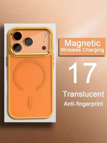 1pc Luxurious Magnetic Wireless Charging Phone Case Compatible With IPhone 17 Pro Max 16 15 14 13 12 11 Pro Max Plus 17 Air Matte Semi-Transparent Hard PC Shockproof Armor, Lens Protection Case. - Orange - View 2