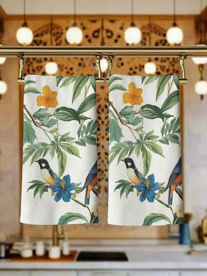 2条/4条装春花鸟语厨房巾/浴室手巾/洗碗巾，乡村风格，40*60厘米/15.75*23.62英寸，厨房餐厅装饰，超强吸水超细纤维，速干，不掉毛，家居、派对、婚礼、节日礼品