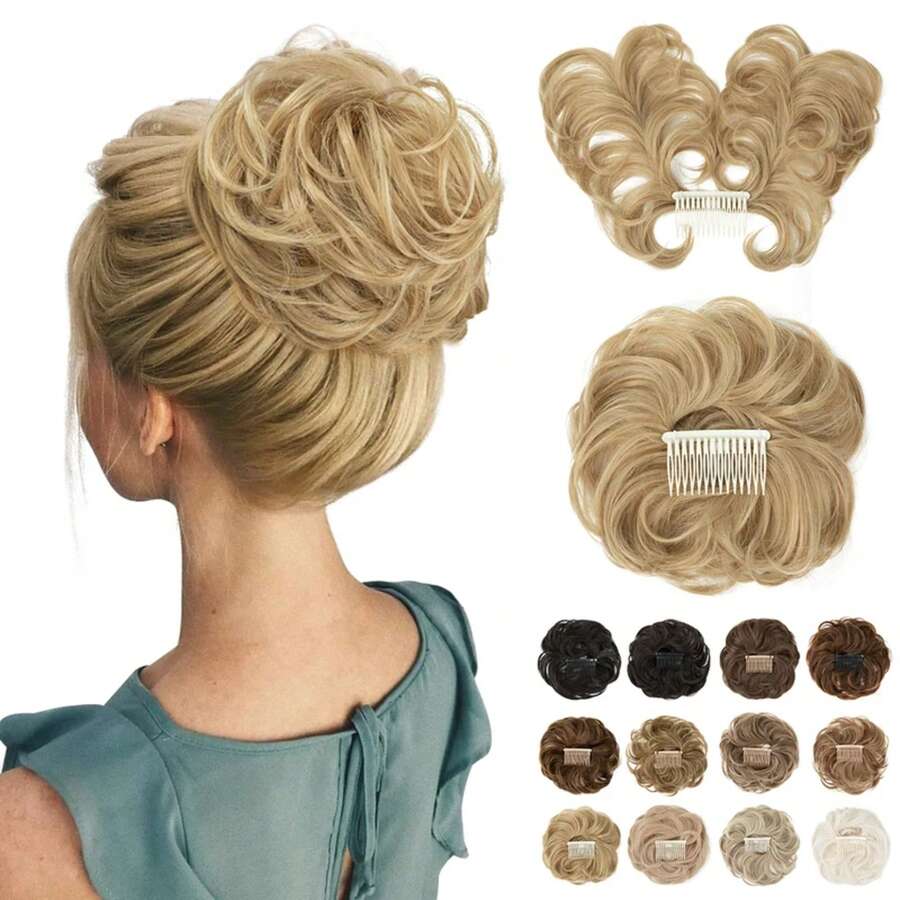 Moño Sintético Despeinado con Peineta Lateral, Postizo Ondulado Natural, Versátil y Ajustable para Mujer VJ6L - 2T30 - Ver 1