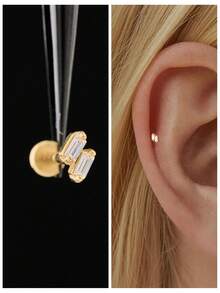 1件装925纯银耳钉，女士耳骨钉，平底耳廓耳钉，适合日常佩戴、婚礼、派对、订婚等场合，精美首饰 - 金色 - 查看 1