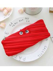 1pc Korean Style New Cute Minimalist Zipper Pencil Case, Large Capacity Student Stationery Bag - A - View 9