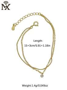 SYMFNY 1件奢华简约S925纯银双层镶嵌闪亮锆石精致手链，时尚珠宝礼物，适合送给女朋友、生日、情人节 - 金黃色 - 查看 4