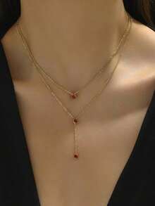 Cubic Zirconia Decorated Multi-Layer Cross Pendant Necklace - màu xanh lá - Xem 2
