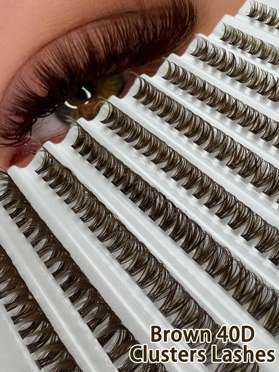 200片D型卷翘稀疏40D棕色簇状假睫毛，蓬松棕色假睫毛，卷翘浓密假睫毛，单根棕色睫毛嫁接，自然棕色妆容，柔软单根假睫毛，DIY睫毛嫁接，睫毛簇，单根假睫毛，假睫毛