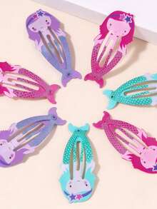 6pcs/Set Cute Mermaid Style Hair Clips, Fashionable & Versatile Daily Hair Accessories For Girls - Multicolor - View 3
