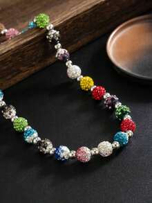 1pc Bohemian Style Colorful & Faux Pearl Beaded Necklace, Luxurious & Elegant Vacation, Party, Casual, Street Style, Wedding, Couples, Hiphop, Festivals, Birthdays, Versatile Beaded Necklace (Beads Color Random) - 項鍊 - 查看 2