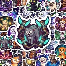 50张神秘女巫猫贴纸，魔法猫咪图案，防水乙烯基材质，适用于水瓶、笔记本电脑、日记本、滑板、手机壳等，是爱猫人士、奇幻爱好者和哥特美学爱好者的理想之选，也适合个性化日常用品和装饰笔记本。 - 1 Set - 查看 4