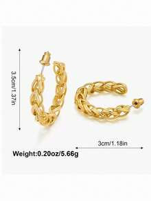 复古C形编织纹理耳环，金属质感高端时尚百搭耳环 - 彩色 - 查看 2