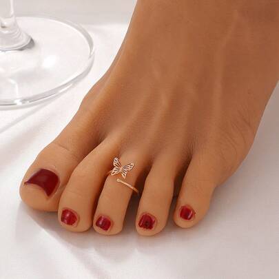 1pc Bohemian Beach Foot Chain Toe Ring, Hollow Butterfly & Flower Design Sexy Foot Joint Ring