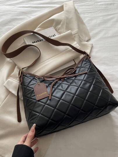 Fashion New Quilted Textured Shoulder Bag, Minimalist Versatile Crossbody Bag, Rhombus Pattern Women's Small Square Bag, Simple Elegant Handbag, Color Block, Mommy Bag, Casual, PU Solid Color, Zipper Closure, Commute, Office, Dating, Shopping, Birthday Gift, Party, Suitable For Daily Use