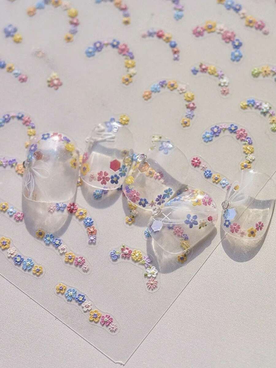 1pc New Daisy Flower Nail Art Decal Sticker, Floral Petal Nail Salon Rhinestone Decor, Spring Limited Edition Nail Stickers - Multicolor - View 1