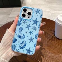 1pc Minimalist Ocean Life Pattern TPU+PC Dual-Layer Blue Jelly Phone Case, 2.5mm Thick, Protective & Fashionable, Suitable For Both Men And Women, Ideal Choice For Summer, Cute Macaron Colors, Compatible With IPhone 11 12 13 14 15 16 16Pro 16ProMax/17, - Blue - View 2