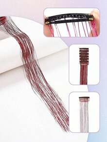 Hair Tinsel Kit Glitter Hair Tinsel Clip In Sparkling Shiny Fairy Hair Tinsel Hair Extensions For Halloween Christmas Party 22 Inch Pink 6PCS/PACK - Đỏ - Xem 6