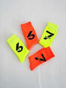 1/4 par de calcetines deportivos de media caña con estampado de dígito 67 y letra, transpirables y casuales para hombres, primavera/verano - Multicolor - Ver 3