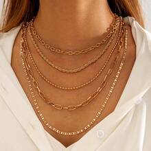 5pcs Fashionable Versatile Multi-Layer Chain Necklace Set, Suitable For Women's Daily And Party Wear - Multicolor - View 6