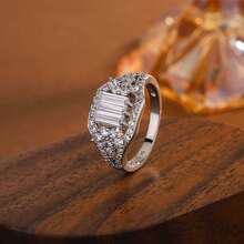 奢华公主切割镂空几何戒指，女士订婚礼物 - 白色 - 查看 8