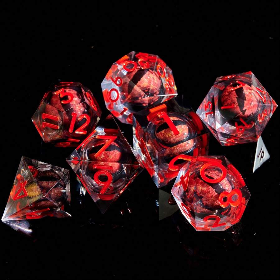D&D树脂龙眼骰子套装，7颗装（D4、D6、D8、D10、D12、D20）角色扮演骰子套装，圣诞游戏礼物 - 彩色 - 查看 1