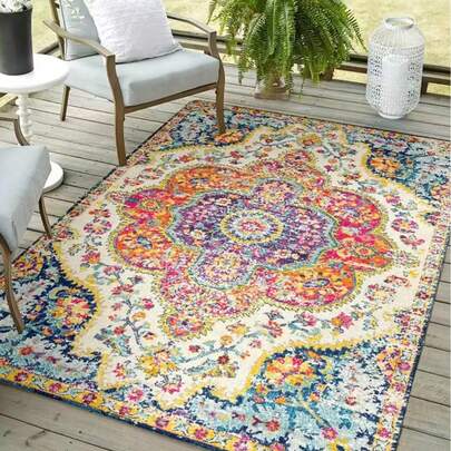 GEL HUT MUN 1pc Slip-Resistant Persian Corridor Balcony Polyester Carpet, Retro Bohemian Kitchen Foam Mat, Absorbent Bath Mat, Washable Laundry Mat, Entrance Door Mat, Washable Home Running Carpet, For Corridor Laundry