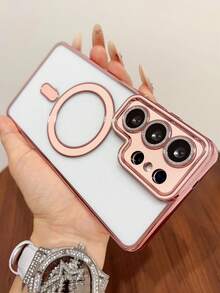 奢华闪亮镜头保护磁吸磨砂软壳，兼容三星 Galaxy S26 S25 S24 S23 Ultra Plus，防震无线充电保护后盖 - 粉色 - 查看 2