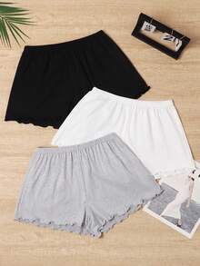 3pcs Plus Size Women Sleepwear Set, Solid Color Shorts, Loose & Comfortable, Suitable For Summer - Multicolor - View 1