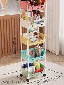 1pc Macaroon Color Storage Cart, Durable Household Bedroom Floor Standing Multi-Layer Organizer Rack, Living Room Plastic Macaroon Multi-Layer Storage Shelf With Wheels, Cartoon Storage Rack - Multicolor - View 15