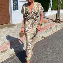 2026 Women's Clothing European And American Spring New Fashion Tight-Fitting Printed Twist Knot Sexy V-Neck Dress - 圖片色 - 查看 3