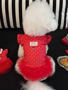 1pc Spring/Summer New Pet Princess Dress, Red Polka Dot Dog/Cat Princess Tulle Dress, Comfortable Versatile Pet Vest, Suitable For Poodle, Teddy, Maltese, Chihuahua And Other Medium/Small Pets For Daily Wear, Party, Home, Outdoor - Multicolor - View 4