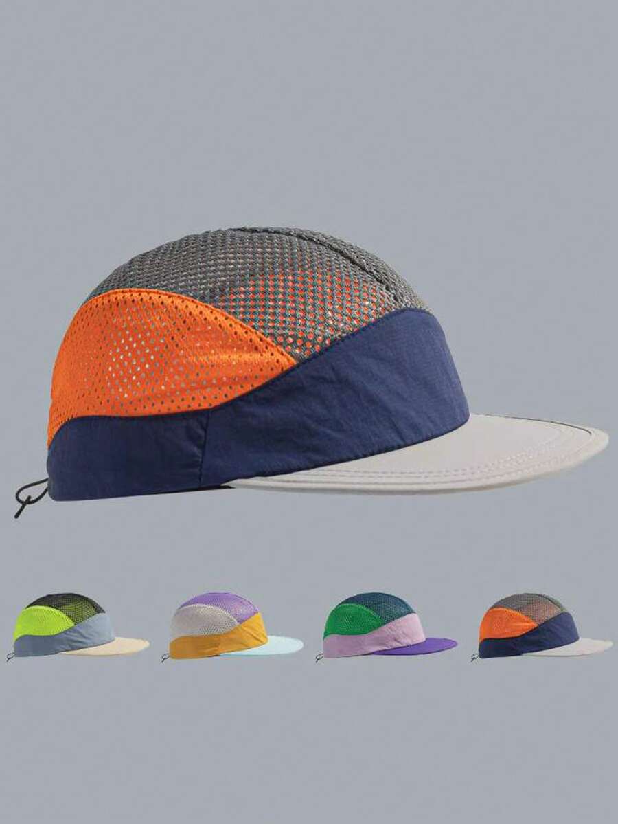 1 pieza Gorra de béisbol unisex transpirable y de secado rápido, diseño de 5 paneles, sombrero ligero de protección solar para deportes al aire libre, campamento, correr, adecuado para primavera/verano, ropa urbana vintage, gorra plana ajustable y suave - Combinación de colores - Ver 1