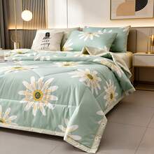 1 件亲肤水洗棉缝制格子花卉印花宽边被，柔软细腻，吸湿排汗透气，简约优雅，夏季空调毯 - 夏日如花 - 查看 4