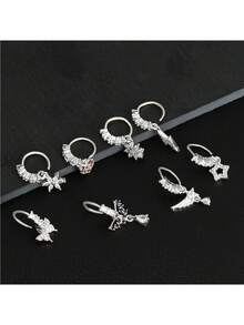12 chiếc khuyên mũi, khuyên sụn tai hình lá, sao, bướm đính đá CZ dễ thương, trang sức xỏ mũi cho nam nữ, mạ bạc 20G - Bạc - Xem 5