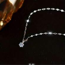 1 chiếc dây chuyền mặt dây chuyền hình môi mạ bạc 925 thanh lịch, đính đá Cubic Zirconia tổng hợp 6 chấu sáng bóng - Dây chuyền tượng trưng cho lời hứa hôn nhân vĩnh cửu, món quà trang sức cao cấp dành cho Ngày của Mẹ, Ngày Valentine. - Bạc - Xem 2