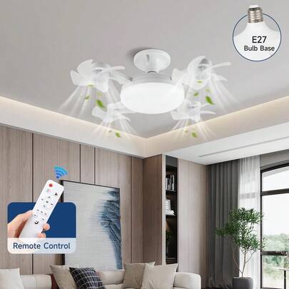 Quạt trần LED E27 có điều khiển từ xa, nhiệt độ màu và độ sáng có thể điều chỉnh, thích hợp cho phòng triển lãm/phòng đọc sách/phòng ăn/quán bar/phòng ngủ/quán cà phê/phòng ăn/cửa hàng quần áo/phòng khách/nhà bếp.