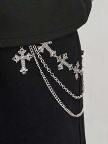 1pc Gothic Style Multi-Layer Cross Tassel Pendant Geometric Chain Body Chain, Retro Hip-Hop, Suitable For Festivals, Parties, Casual Wear, Street Snap, Men's/Couple's Birthday, Banquet, Versatile Charm Jewelry Waist Chain Gift LPFG - Dây xích quần - Xem 3