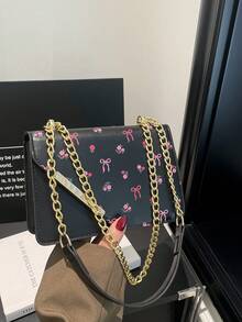 2026 Summer Fashion Versatile Underarm Small Square Bag, Cute Exquisite Cherry Pattern Flap Crossbody Bag For Women - Black - View 1