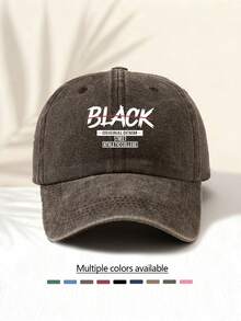1pc Washed Baseball Cap With "BLACK" Print, Retro American Style Minimalist Casual Fashion, Unisex Essential Versatile Baseball Cap Suitable For All Ages - Washed Cap - View 3