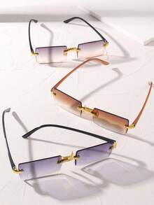 3 副新款无框方形渐变海洋主题时尚眼镜 - 网红街头风眼镜。 - 彩色 - 查看 5