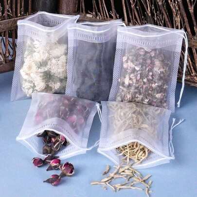 100Pcs, 50Pcs Tea Filter Bags Disposable Tea Bags For Loose Tea Herb Spice Empty Mesh Small Drawstring Seal Infuser Strainer Diy Bath Tea Bags Sachets
