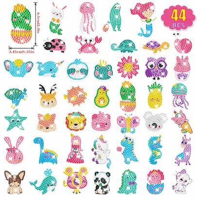 44片钻石画贴纸，卡通动物DIY贴纸，可自由装饰