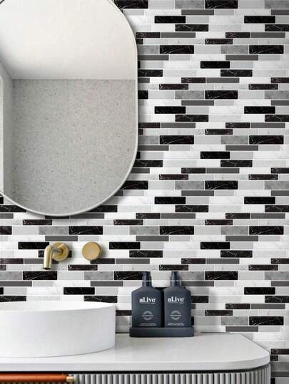 10/20/30 قطعة - ملصقات بلاط لاصقة ذاتية من البي في سي ذات تصميم لامع - 30 * 15 سم ، ملصقات حائط رخامية لاصقة ذاتية ، تصميم لامع ، مقاوم للماء ، ملصقات بلاط المطبخ ، ديكور جداري DIY ، ديكور المنزل