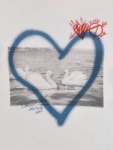 Casual Slim Fit Heart & Letter Print T-Shirt For Women - White - View 4