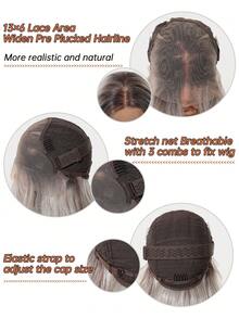 Perucă sintetică 100% importată, perucă frontală cu dantelă 13*6, 26 inch, culoare argintie, peruci sintetice pentru femei, păr natural rezistent la căldură, cosplay, perucă sintetică colorată, păr la temperaturi ridicate, pentru femei, stil de zi cu zi pentru sărbători, perucă sintetică, perucă țesută pentru Halloween și Crăciun - Argint - Vizualizare 10